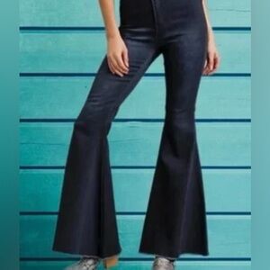 UMGEE Women's Distressed Denim Flare Wide Jeans Bell Bottom Stretch Dark Wash 30